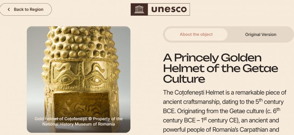Coiful de la Coţofeneşti se întoarce în muzeu. În muzeul virtual al UNESCO 1011526