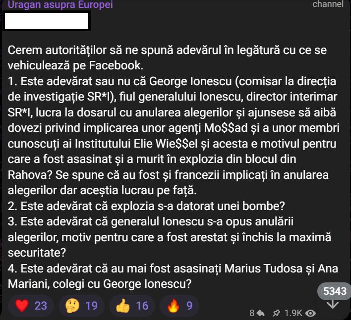 Avalanșă de postări halucinante despre explozia din Rahova. SRI: O campanie de dezinformare coordonată 1016561