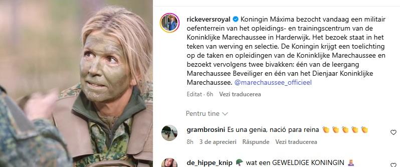 Regina Maxima a Ţărilor de Jos s-a vopsit pe faţă în culori de război şi a participat la antrenamente militare 1019190