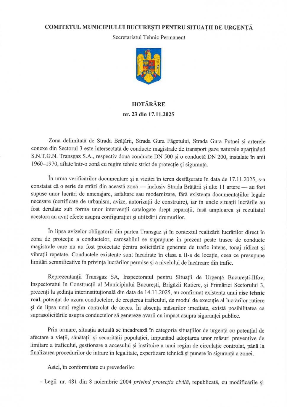 Drum peste conducta de gaze, închis în Sectorul 3. Prefectul Capitalei: „E pericol de explozie. Pe acolo trec autobuze pline cu oameni” 1024375