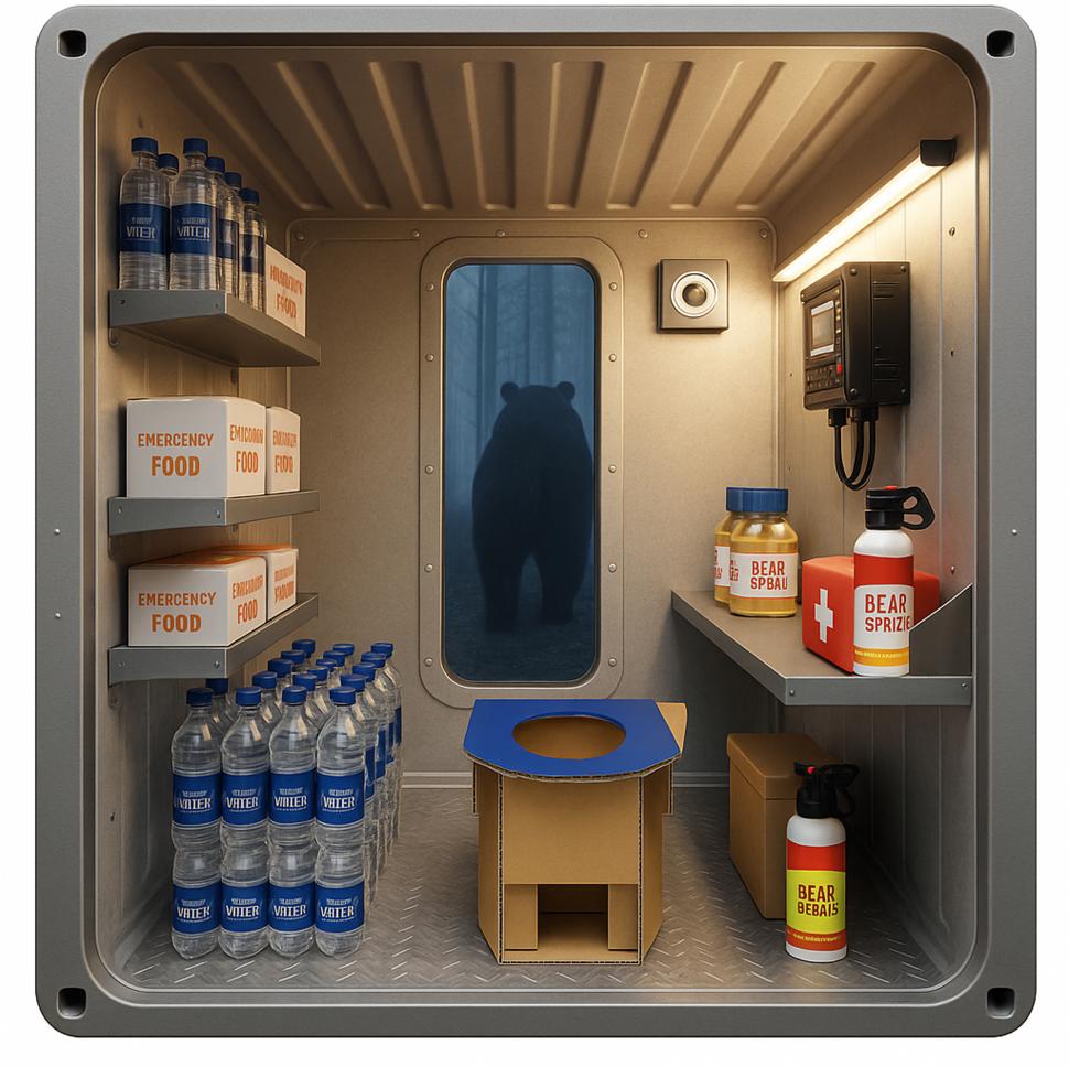 Japonezii scot pe piață un refugiu anti-urs, cu toaletă, curent și provizii pentru trei zile. Cum arată la interior containerul Kumacon 1024543