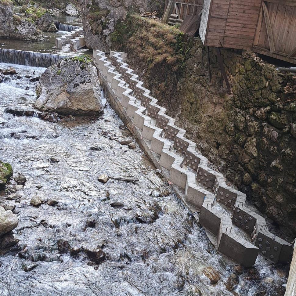 Peștii au acum scări pe râul Bicaz. Sistemul a fost testat și funcționează: „Speciile care nu sar ca păstrăvul pot să urce în amonte” 1025975