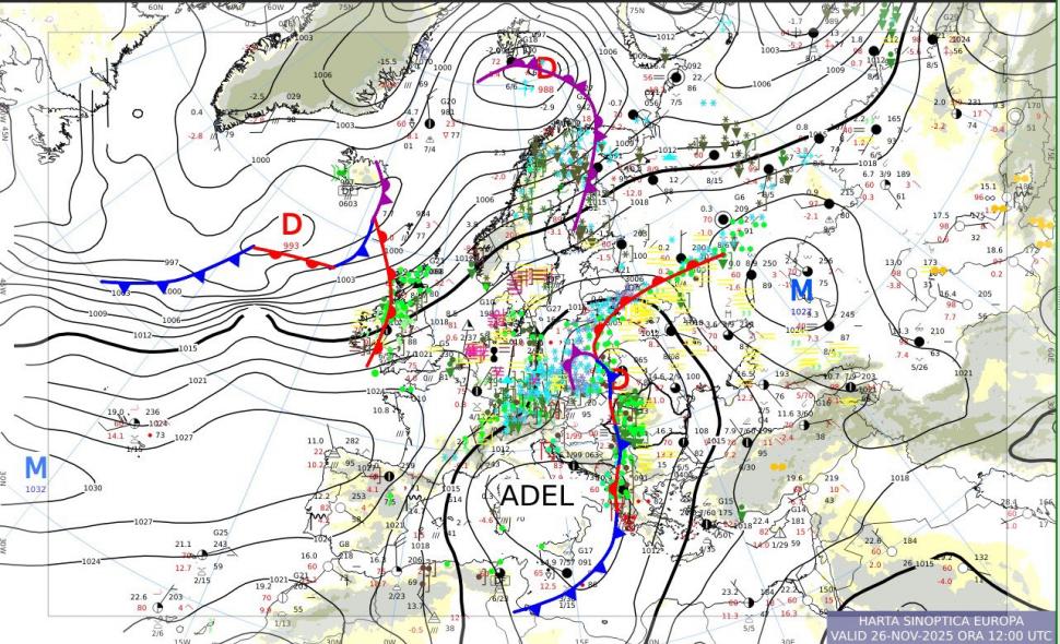 Hărţi cu ciclonul mediteranean "ADEL" care loveşte sudul și estul Europei. ANM: Ploi însemnate și în zona de sud și sud-est a României  1026745