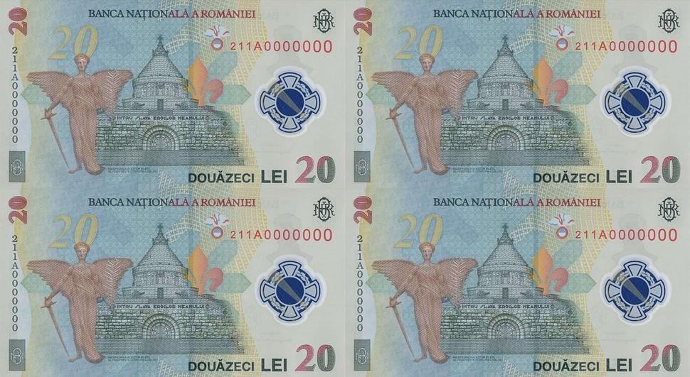 Cum arată coala specială formată din patru bancnote cu valoare nominală de 20 lei pe care o lansează BNR la 1 decembrie 1027251