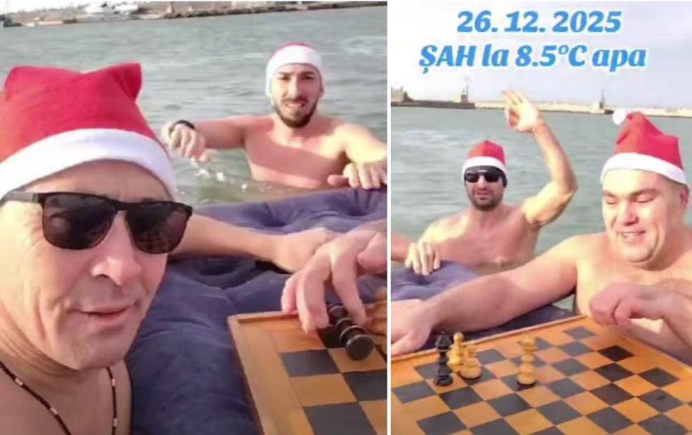 Imagini virale de la malul Mării Negre: Patru bărbaţi curajoşi au jucat şah în apa rece, în a doua zi de Crăciun 1034201