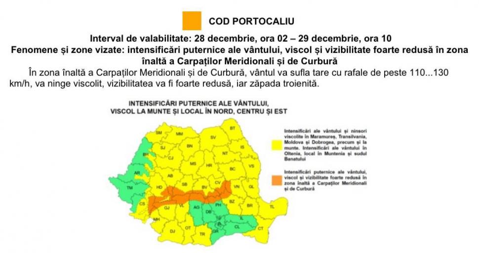 Pericol în Sinaia. Vântul bate cu peste 100 de km/h, cad copaci şi stâlpi. Apel către populație, să stea în case 1034269