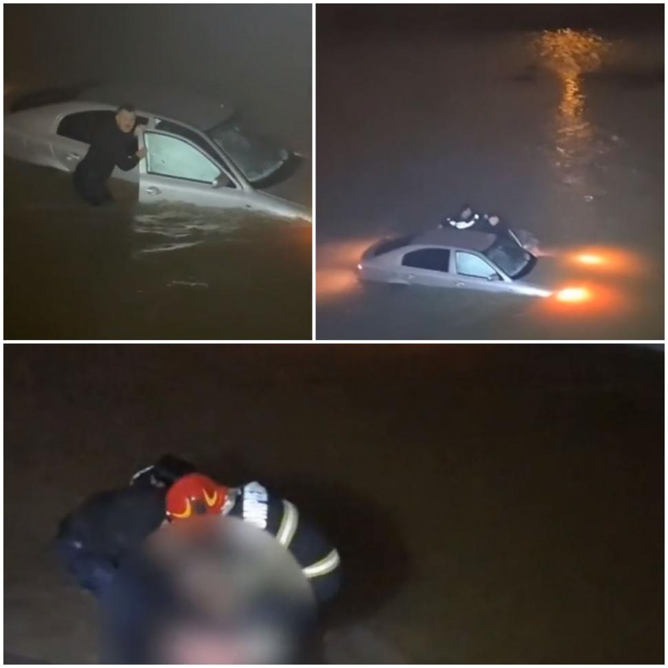 Doi poliţişti au salvat o şoferiţă care a căzut cu maşina în apele îngheţate ale râului Jiu. Imagini de la operaţiunea dramatică 1036567