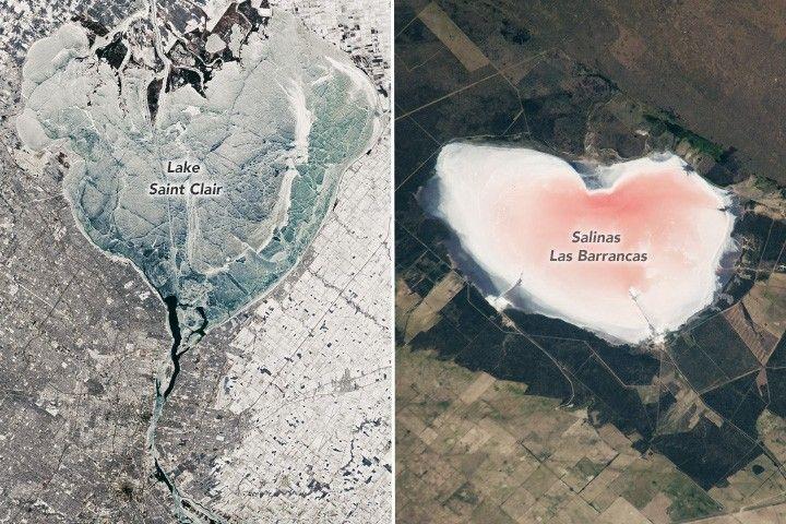 Un astronaut a descoperit o „inimă” sărată și roz pe Pământ, care își schimbă culoarea: NASA a publicat imaginea de Valentine's Day 1045003