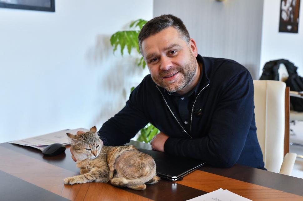 Ciprian Ciucu și-a luat pisică și la Primăria Generală. Cathy a fost găsită grav rănită pe stradă și a fost adoptată  1045704