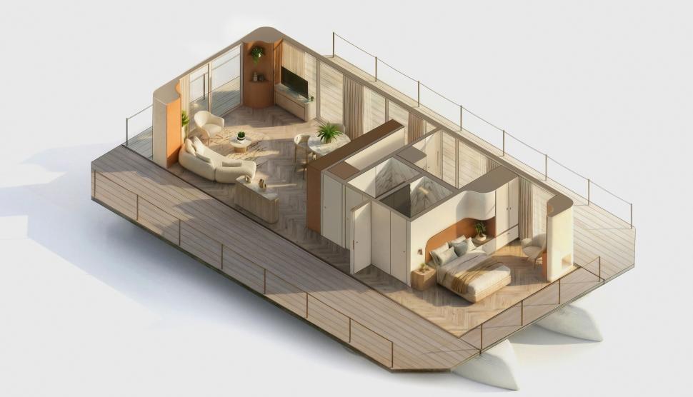 Pare o casă, dar este și iaht de lux: „Reședința plutitoare” de 15 m prezintă un nou mod de a locui. Cum arată „Villa 50” și cât costă 1045553