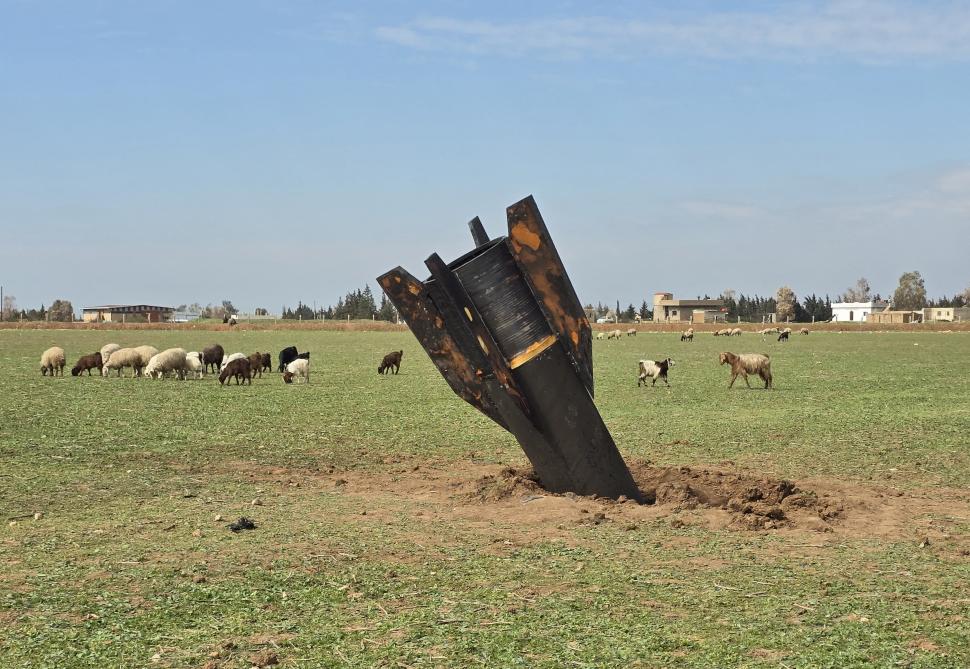 Imagini spectaculoase cu o rachetă iraniană căzută între oi, pe un câmp din Siria. Copiii s-au cățărat pe ea 1051013