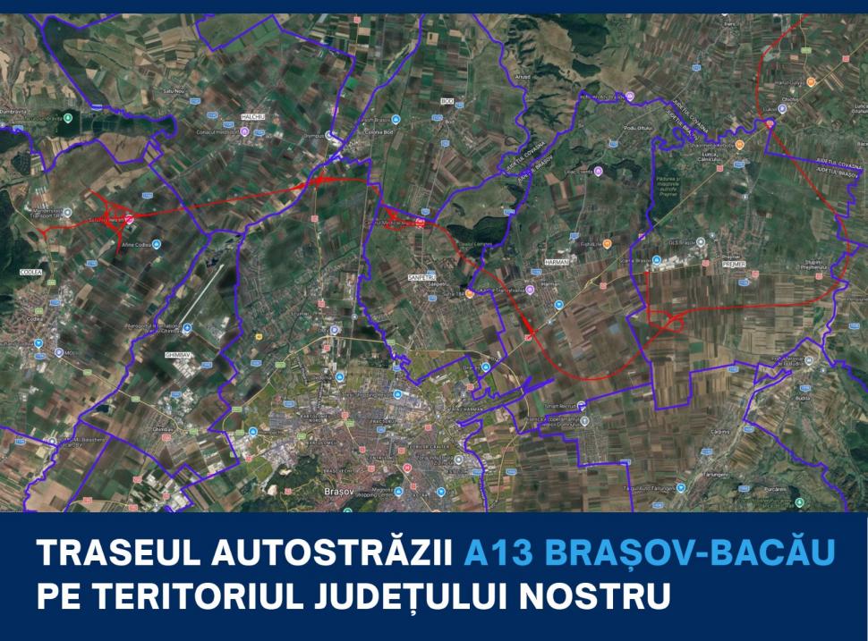 Pas decisiv pentru Autostrada A13: A fost semnat Certificatul de Urbanism pentru cei 37 km din Brașov. Harta cu traseul propus 1050995
