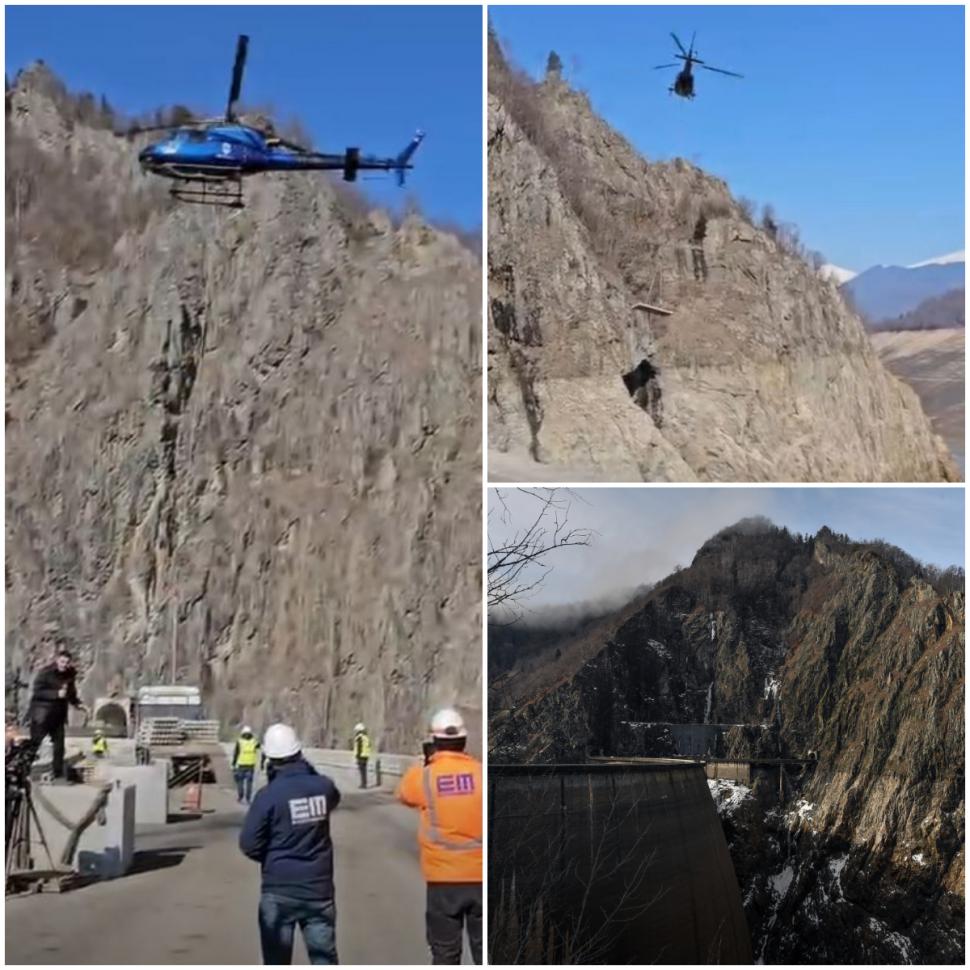 Peste cât timp se reumple Lacul Vidraru. Un elicopter, folosit la lucrările de retehnologizare a barajului, iar scenele au fost filmate 1051404