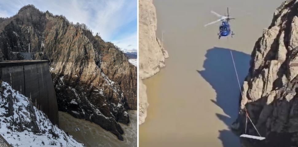 Peste cât timp se reumple Lacul Vidraru. Un elicopter, folosit la lucrările de retehnologizare a barajului, iar scenele au fost filmate 1051407