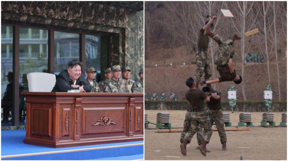 Kim Jong Un s-a distrat grozav urmărind cum soldații lui se lovesc cu baroase și târnăcoape ca să-i arate cât de antrenați sunt 1058005