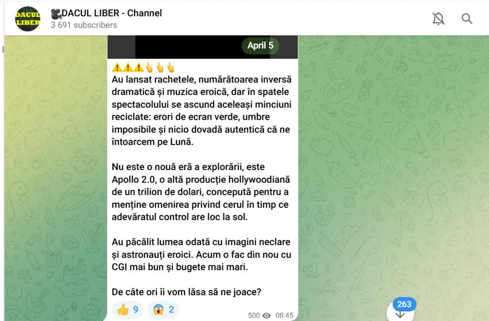 Conspiraționiștii români și negarea Artemis 2. „Și dacă am merge în fiecare zi pe Lună, s-ar găsi unii să spună că nu e adevărat” 1059261