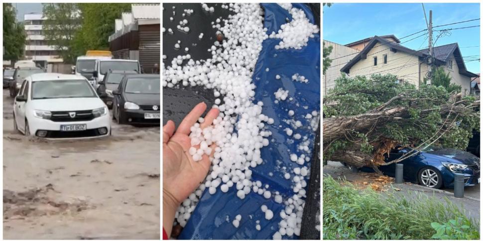 Furtunile şi grindina au făcut prăpăd în ţară. Străzi inundate, copaci doborâţi peste maşini, acoperişuri smulse de vânt 1068036