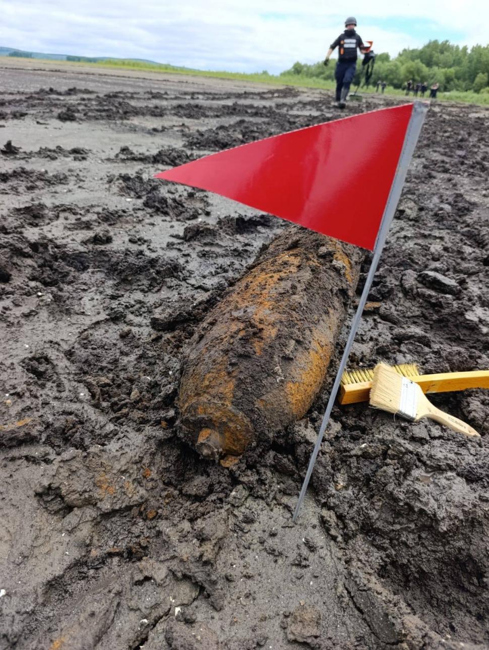 Imagini cu o bombă de aviaţie descoperită pe malul Prutului, în judeţul Botoşani. Pirotehniştii au aflat imediat de unde provine  1074117