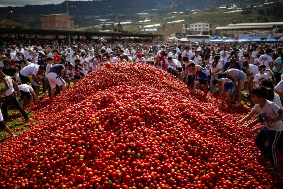Marea bătaie cu roșii Tomatina din Columbia 2026: Imaginile distracției, cu zeci de mii de localnici și turiști împroșcați cu „bulion” 1075110