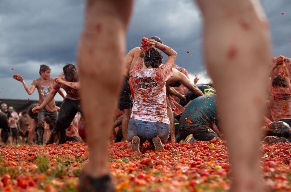 Marea bătaie cu roșii Tomatina din Columbia 2026: Imaginile distracției, cu zeci de mii de localnici și turiști împroșcați cu „bulion” 1075118