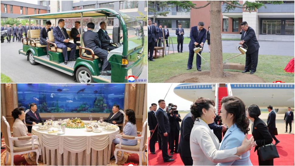 Kim Jong Un l-a plimbat pe Xi Jinping cu mașina lui electrică, în a doua zi a vizitei la Phenian. Apoi au luat masa cu soțiile lor 1075828