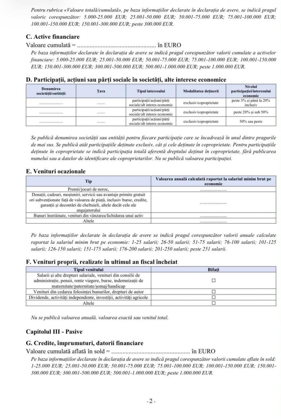 Cum arată fișa de interese care înlocuiește declarațiile de avere ale demnitarilor, în Legea ANI. Ce informații vor fi secrete 1095742