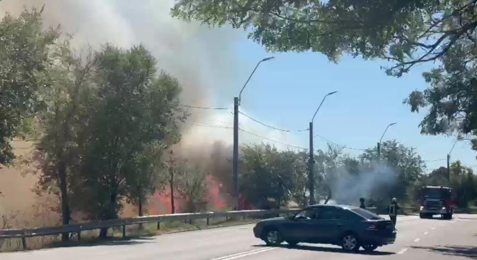 Incendiu violent de vegetație la intrarea în Brăila dinspre Galați. Traficul pe DN22 B a fost deviat 1099473