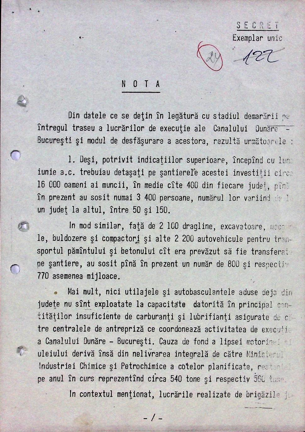 CNSAS publică documente despre Canalul Dunăre-București. Ce raporta Securitatea despre lipsa mâncării și a muncitorilor de pe șantier 1099882