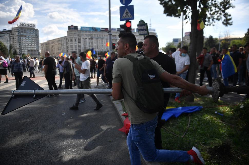 Infiltrații la protestul oierilor au smuls borduri și pavaj, au distrus spații verzi și au furat aspersoare. Imagini cu dezastrul lăsat 1102455