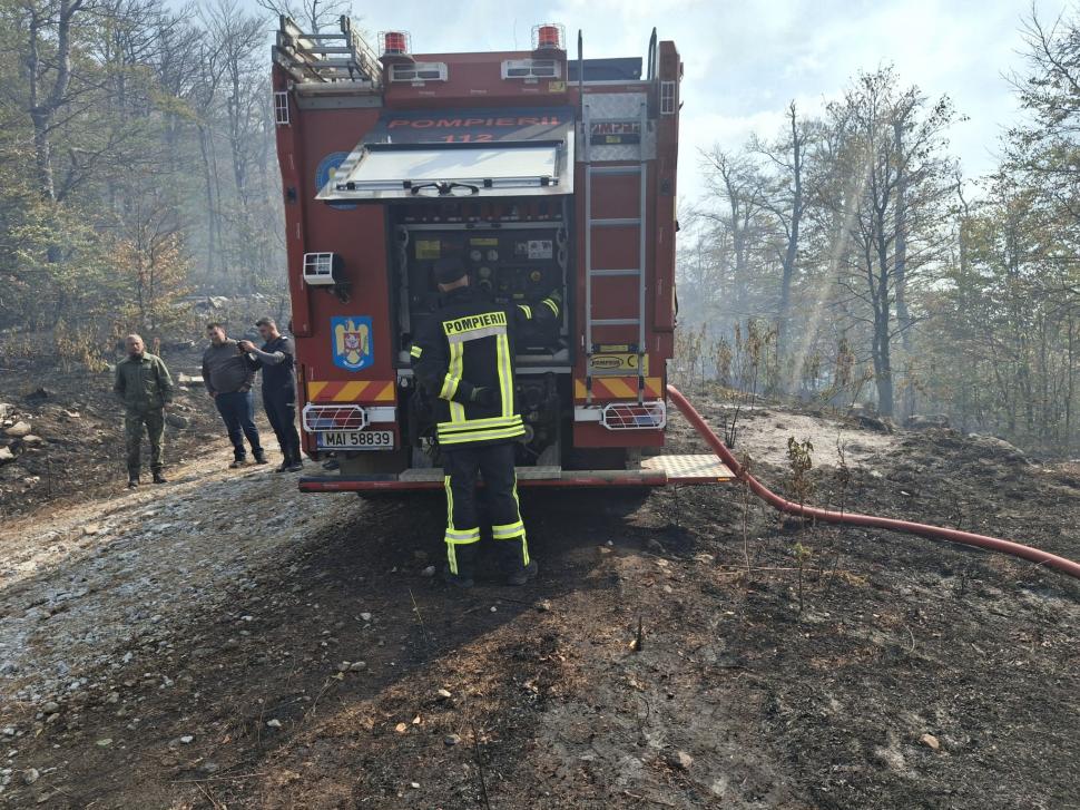 Incendiul din Domogled, lângă Băile Herculane, este greu de stins. Pompierii au aruncat într-o singură zi 200.000 de litri de apă 1106907