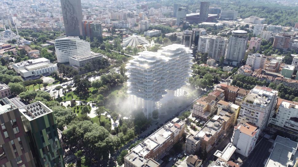 Clădirea care „plutește” pare un nor din care curg cascade. Cum va arăta complexul spectaculos din Tirana premiat pentru arhitectură 1110829
