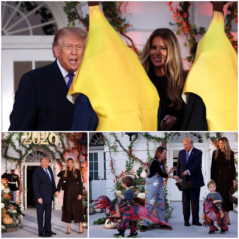 Melania şi Donald Trump au sărbătorit Halloween-ul la Casa Albă, decorată cu dovleci, şi au împărţit dulciuri copiilor 1115440