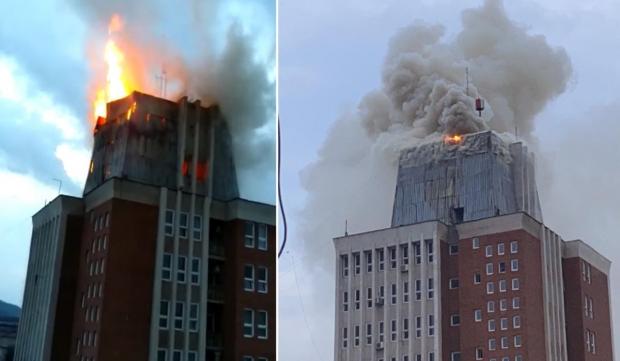 Incendiu în Reșița la clădirea în care funcționează Primăria, Consiliul Județean și Prefectura