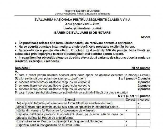 Evaluare NaÅ£ionalÄƒ 2021 Modele De Subiecte Si Barem De Corectare La Limba Si Literatura RomanÄƒ