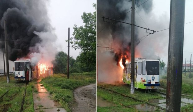 Un tramvai lovit de fulger a luat foc în mers, în Craiova