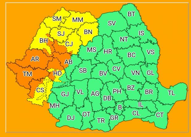Alertă meteo de la ANM. Cod portocaliu de ploi torenţiale până sâmbătă