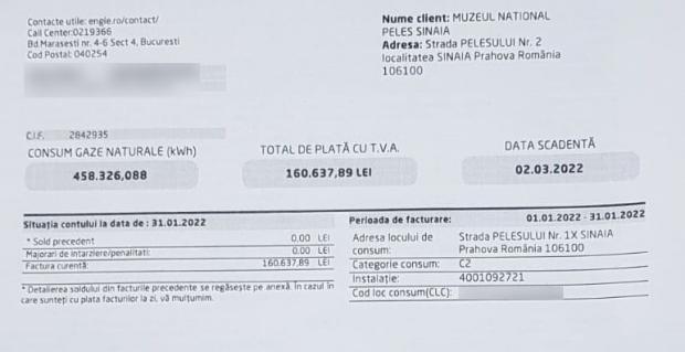 Castelul Peleş a primit factura la gaze pe luna ianuarie