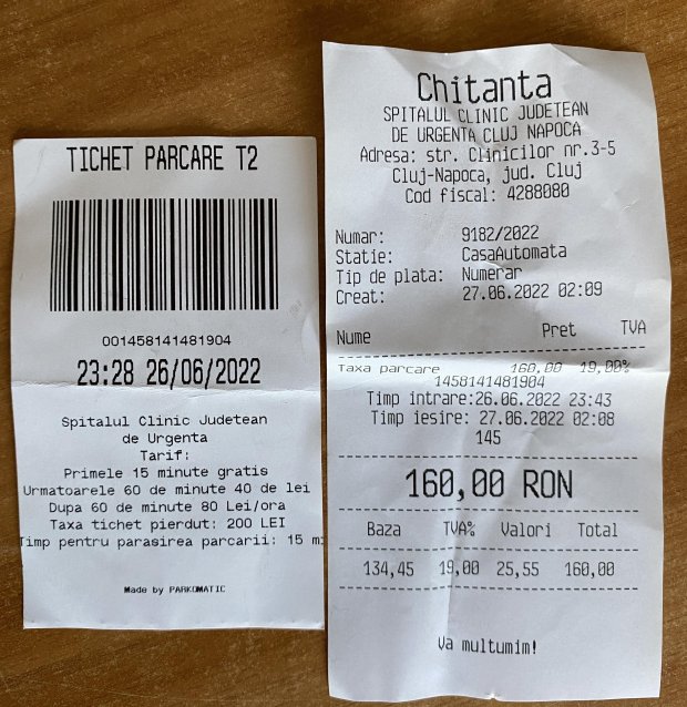 Taxă uriaşă de parcare la Spitalul Judeţean Cluj-Napoca: "Nu am fost în vacanţă! E nebunie!"