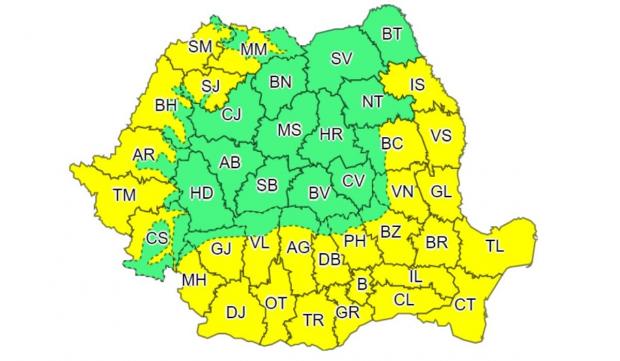 Avertizare meteo cod galben pentru 29 de judeţe. Temperaturile vor atinge chiar şi 36 de grade Celsius