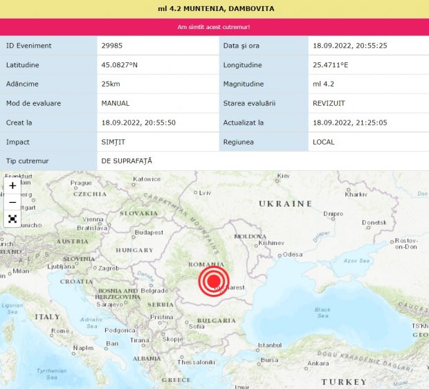 Cutremur în România, resimţit în Bucureşti şi alte oraşe