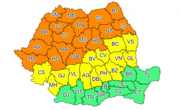 Avertizare meteo ANM de cod portocaliu de furtuni