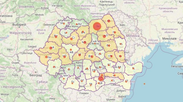 Harta celor mai afectate zone din România din cauza COVID-19. Suceava și București, în continuare pe primele locuri