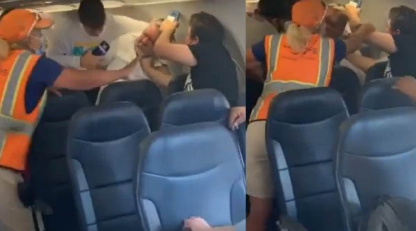 Scandal şi bătaie la bordul unui avion, între doi pasageri, din cauza măştilor de protecţie