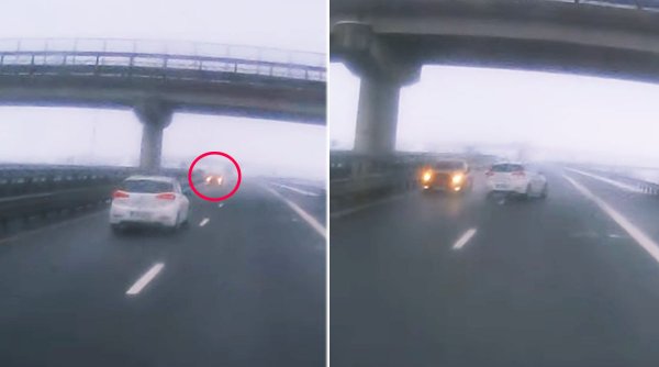 Şofer kamikaze pe o autostradă din România. A intrat pe contrasens, în faţa unei maşini care circula cu 100km/h