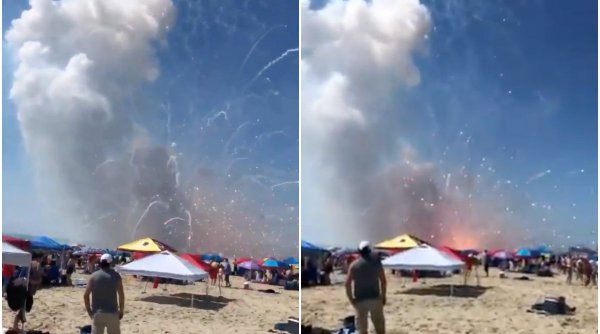 Momentul în care un camion cu artificii explodează aproape de o plajă din SUA. Mai multe persoane sunt rănite