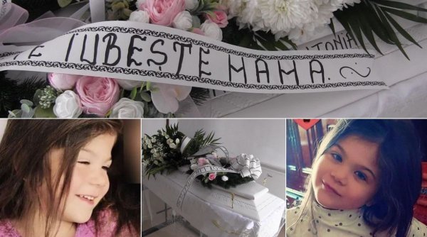 Flori şi lacrimi pentru Antonia, fetiţa ucisă de iubitul mamei sale. Fetiţa a fost condusă astăzi pe ultimul drum
