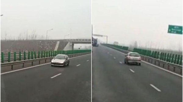 Inconștiență la volan. Șoferiță filmată pe contrasens, pe autostrada A1
