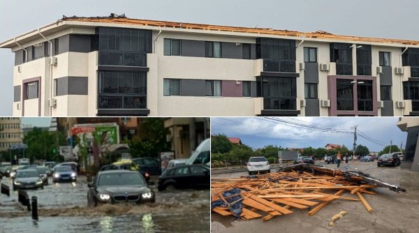 Furtună puternică în Bucureşti | Străzi şi bulevarde inundate, blocuri lăsate fără acoperişuri