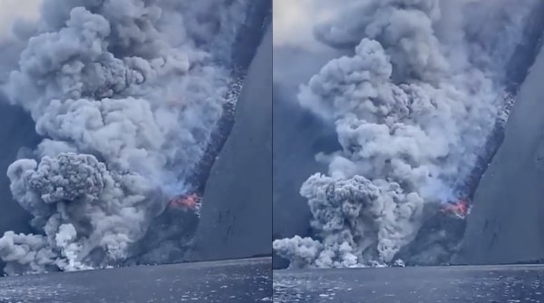 Erupția vulcanului Stromboli din Italia, filmată de un martor! A fost emisă o alertă portocalie de mișcări seismice