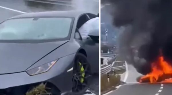 Un tânăr a închiriat un Lamborghini și s-a filmat conducând cu peste 300 de km/h, apoi a făcut accident și mașina a ars pe autostradă